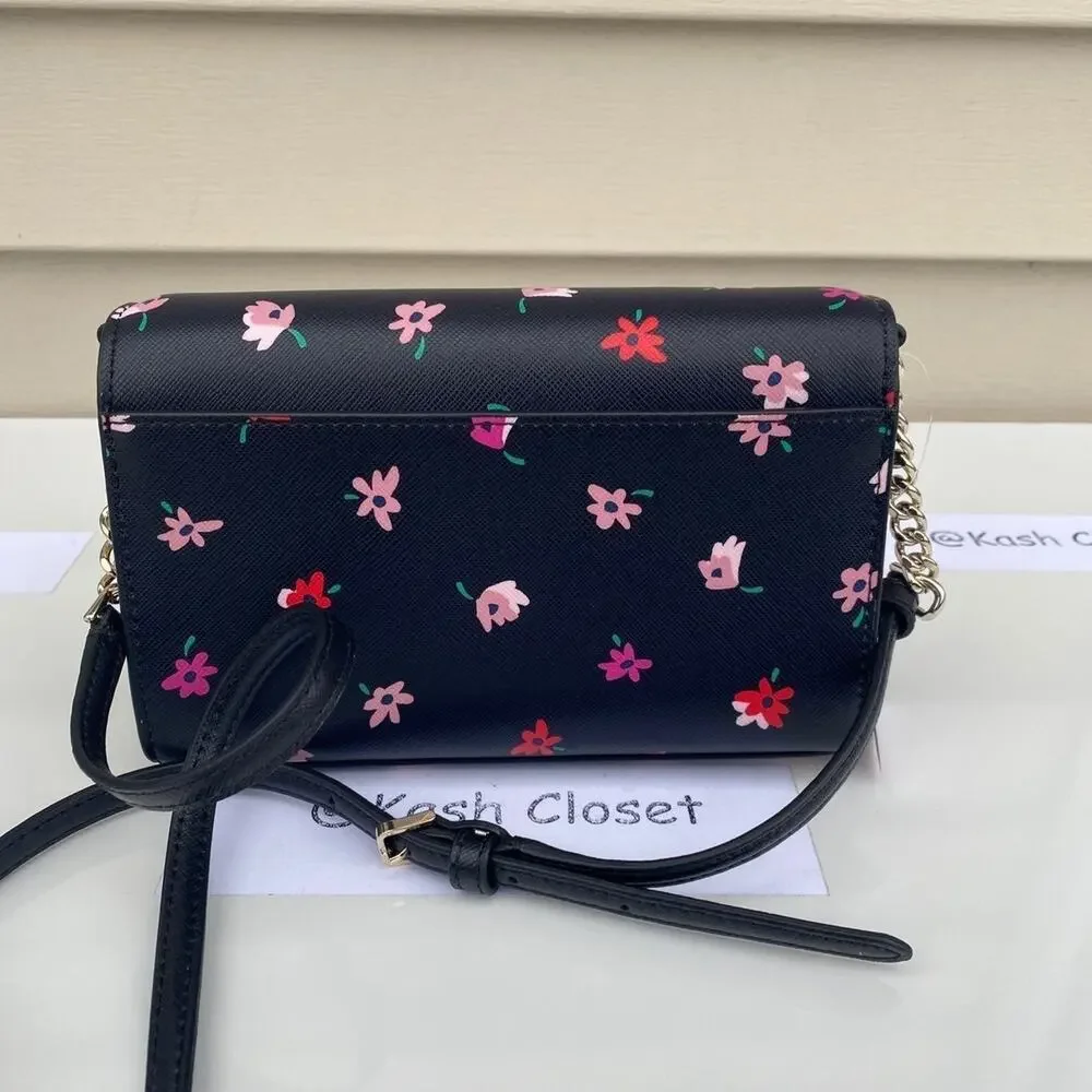 Kate Spade Crossbody Ditsy Buds Small Flap purse Black multi - Picture 4 of 9